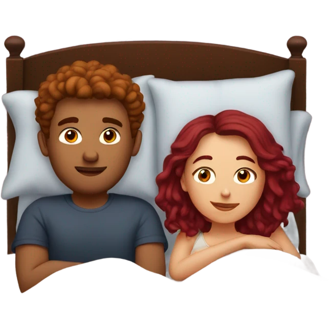 Burgundy haired girl and boyfriend cuddling in bed emoji