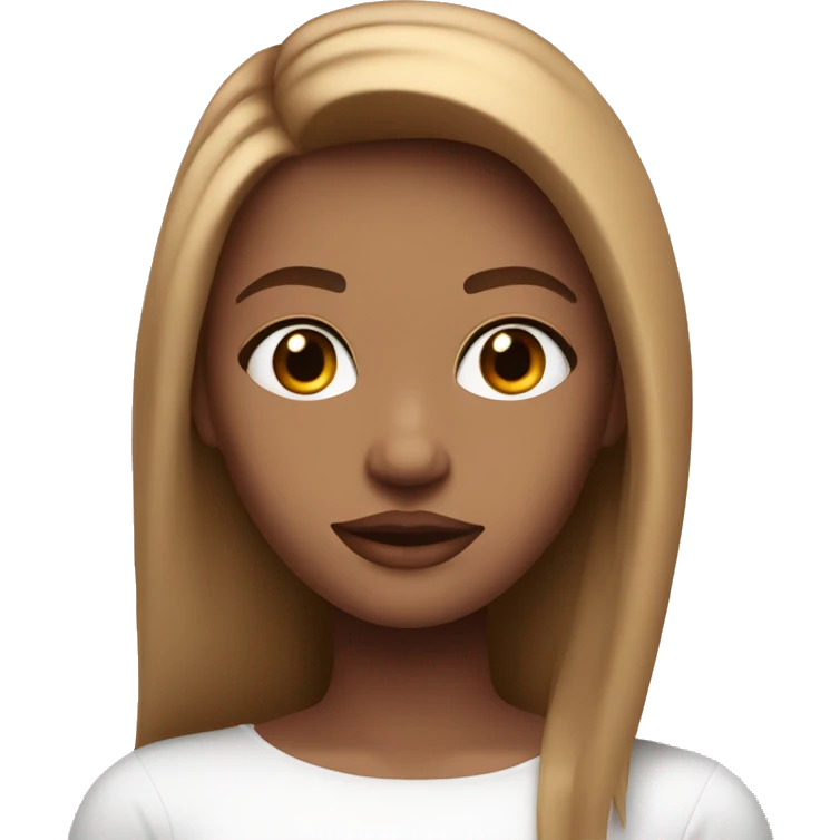 very pretty girl with straight light brown hair pink big lips and white top  emoji