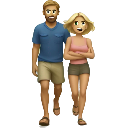 Caucasian couple sneaking away to an island  emoji