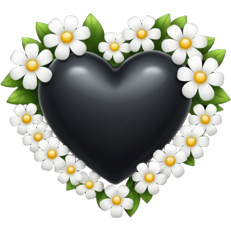 Black heart with white flowers emoji