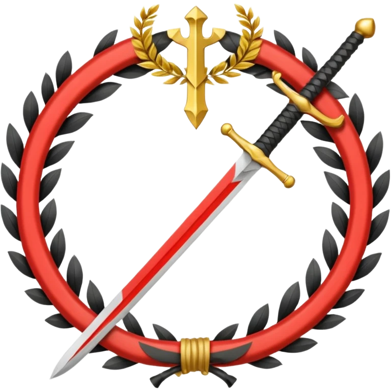 flag emoji two red diagonal stripes black stripe in middle golden sword in center with golden wreath emoji