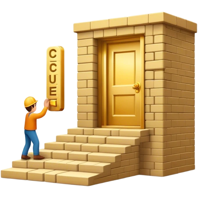 represents the habit formation process with a person stacking bricks to build a staircase, a signpost labeled "Cue → Action → Reward", and a glowing golden door at the top symbolizing success and transformation. Let me know if you need any tweaks! 🚀 emoji