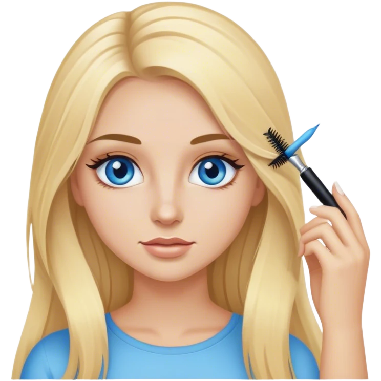 Cinematic realistic blonde with long hair, blue eyes with mascara in her hands emoji