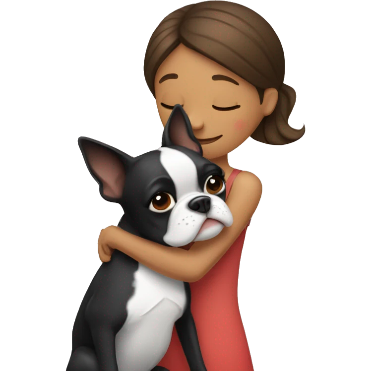 Women hugging a boston terrier dog emoji