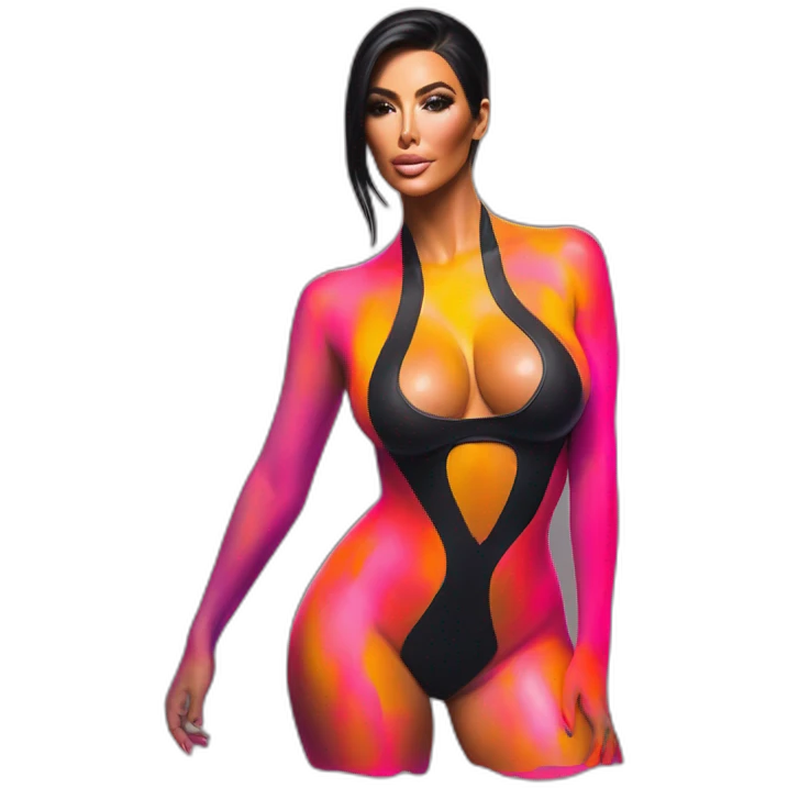 Hyper-realistic neon painting of kim kardashian sultry body paint from behind emoji