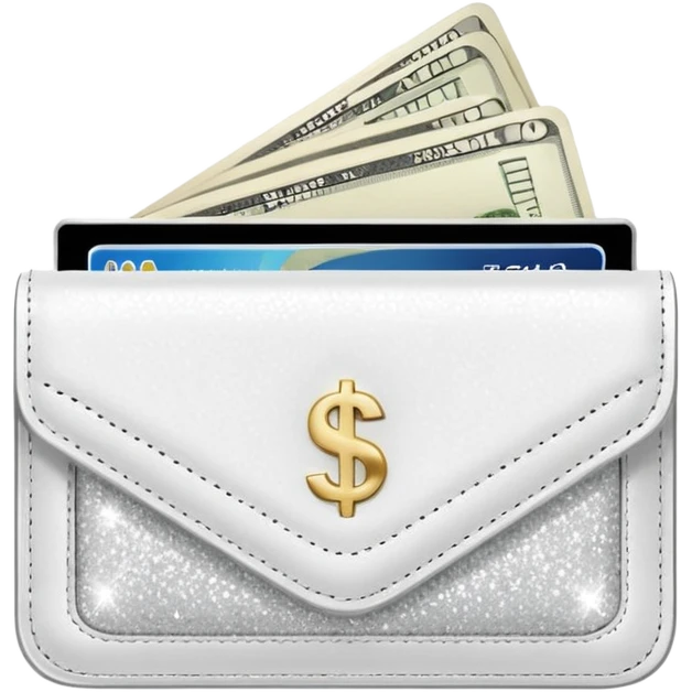 glitter white wallet with money and card emoji