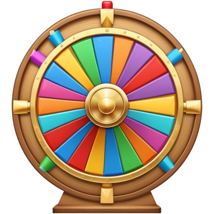 colorful fortune wheel with multiple sections and a spinner arrow emoji