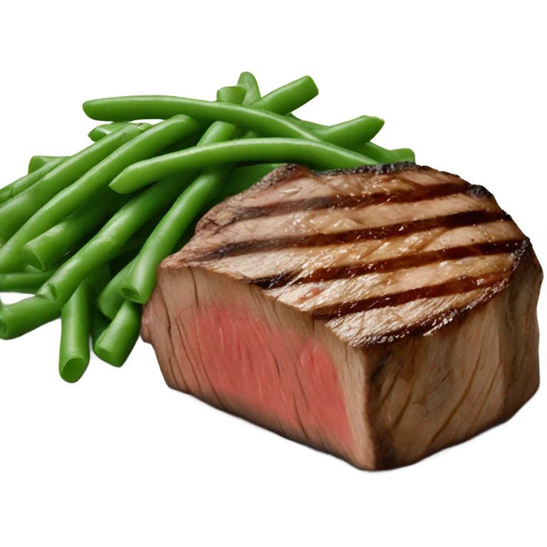 Filet mignon with green beans pasta and mushrooms emoji