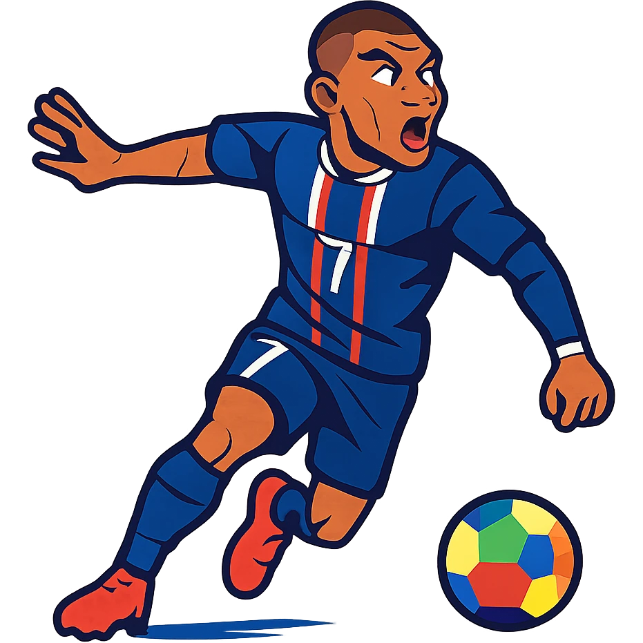 dynamic pose of Kylian Mbappé in soccer uniform emoji