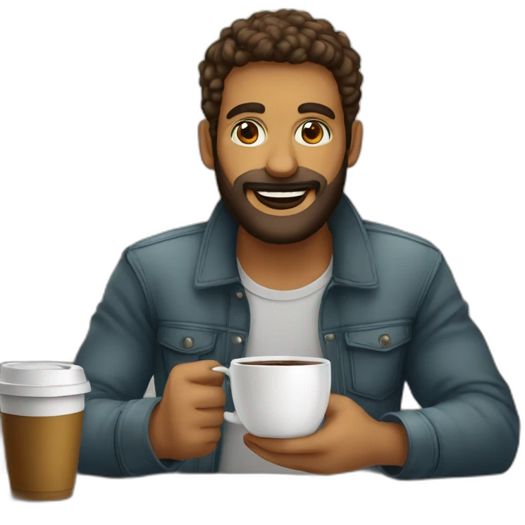 homem com barba com um copo café emoji