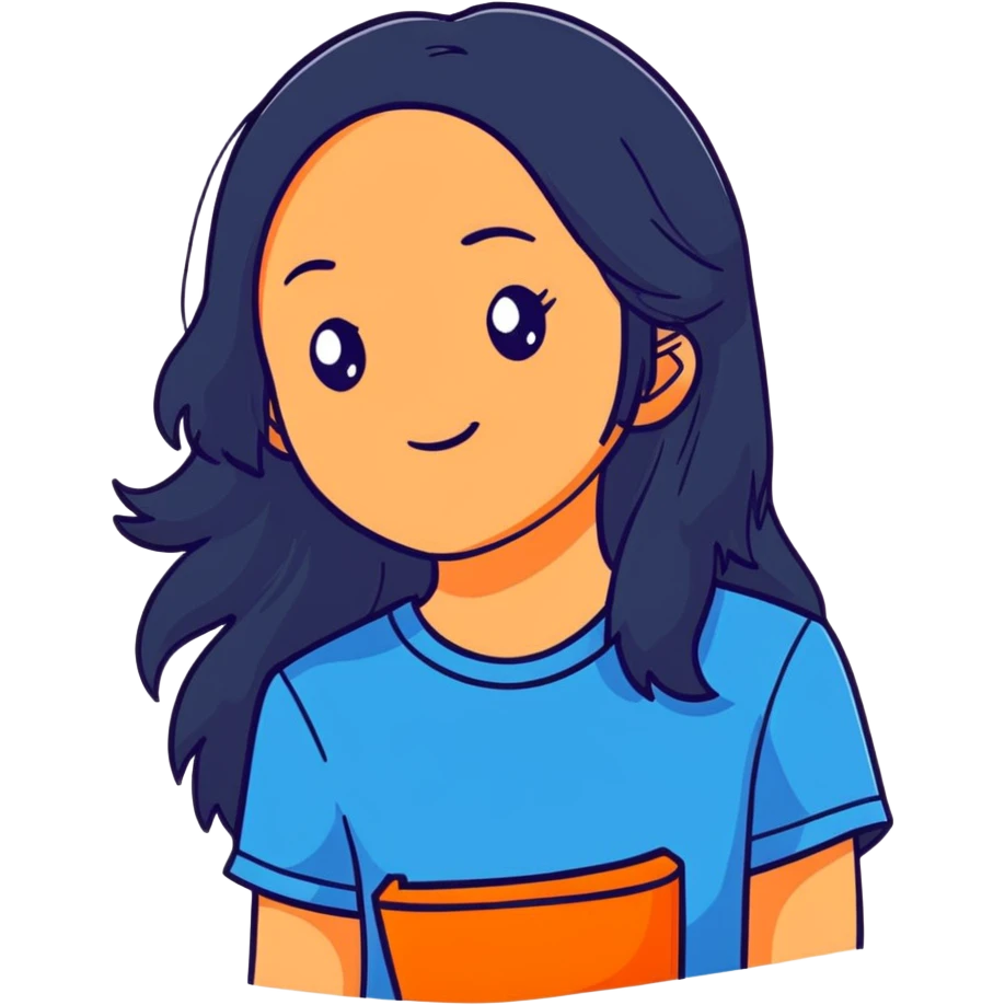 teenager girl with black long hair and blue shirt emoji