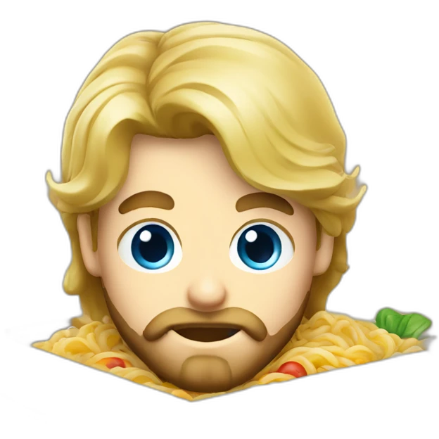 Blond blue eyes Developer with beard and ramen in box emoji