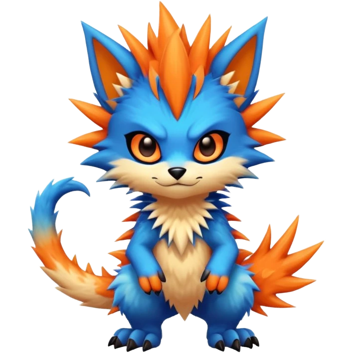 Vibrant colorful-gradient anime-styled edgy cool badass cute random Fakémon-creature, with random markings, full body emoji