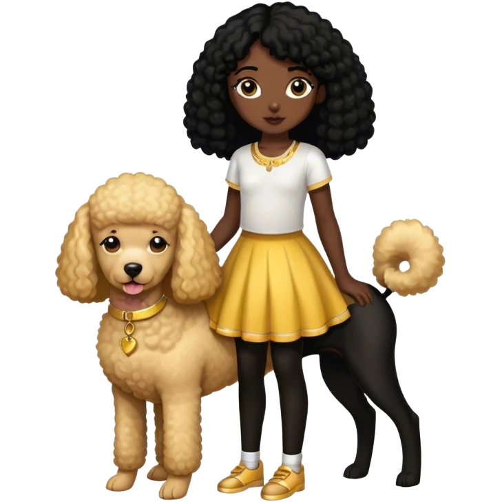 Black  hair girl wiht golden pudel boy dog emoji