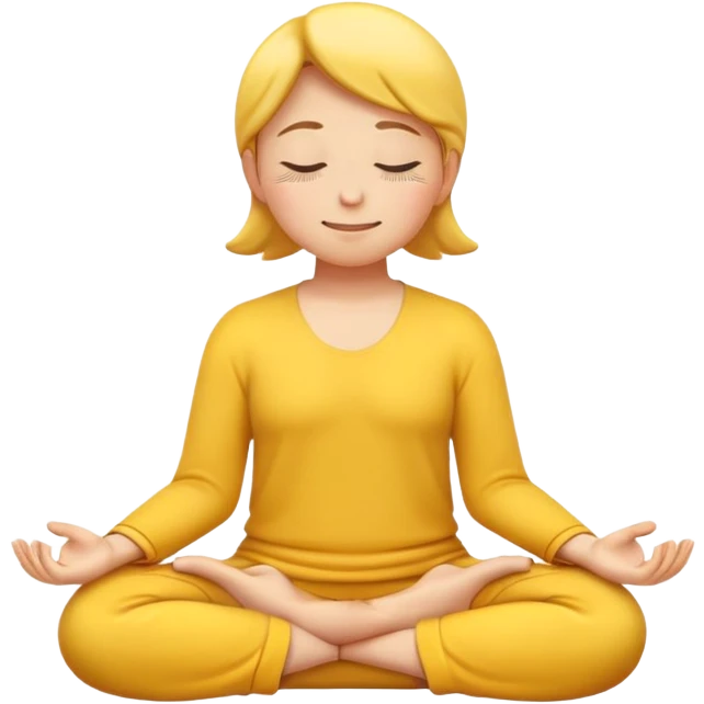 yellow emoji meditating, hands resting on knees, eyes closed, serene smile emoji