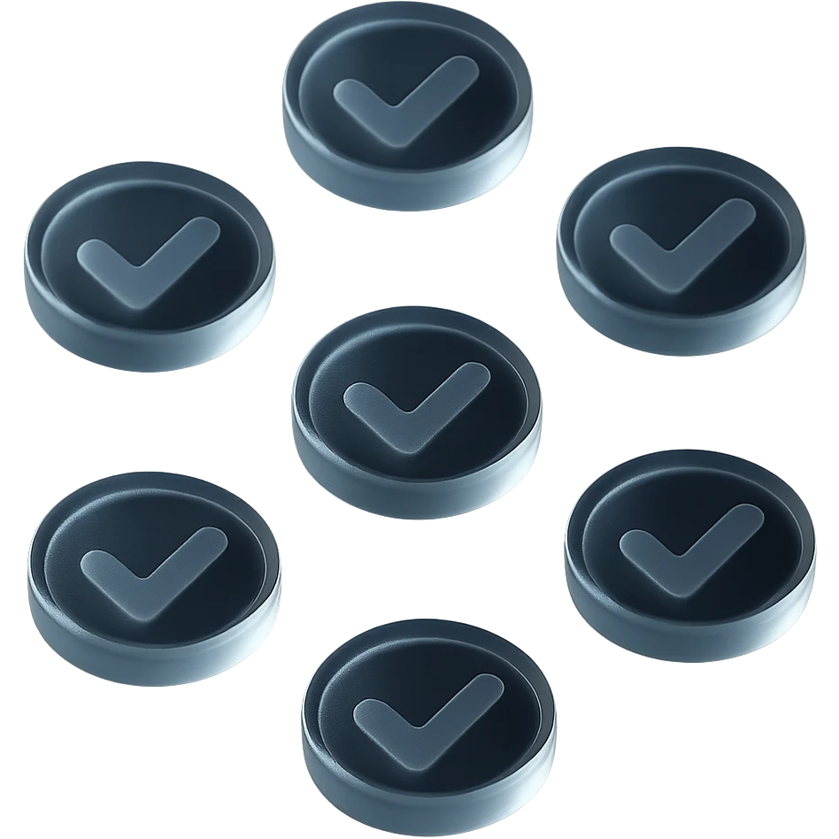 Create a dark grey circle with a darker grey tick with soft shadow and subtle 3D effect. Keep the background transparent. emoji