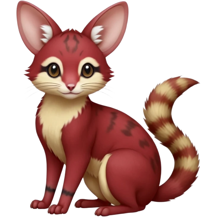 Maroon-Red, soft natural realistic romantic vintage antique divine beautiful elegant pretty precious cute young youthful  Fakémon-Pokémon-opossum-feline-mouse-serval-caracal-chinchilla-Minccino-Cinccino-Meowstic-rodent-hybrid-creature with a big fluffy bushy tail (full body) emoji