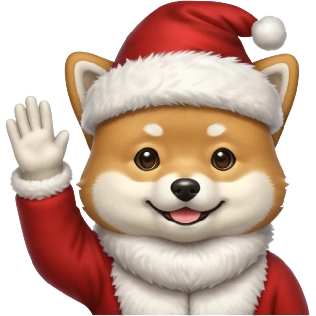 shiba inu wearing santa hat with grey beard like santa waving hi emoji
