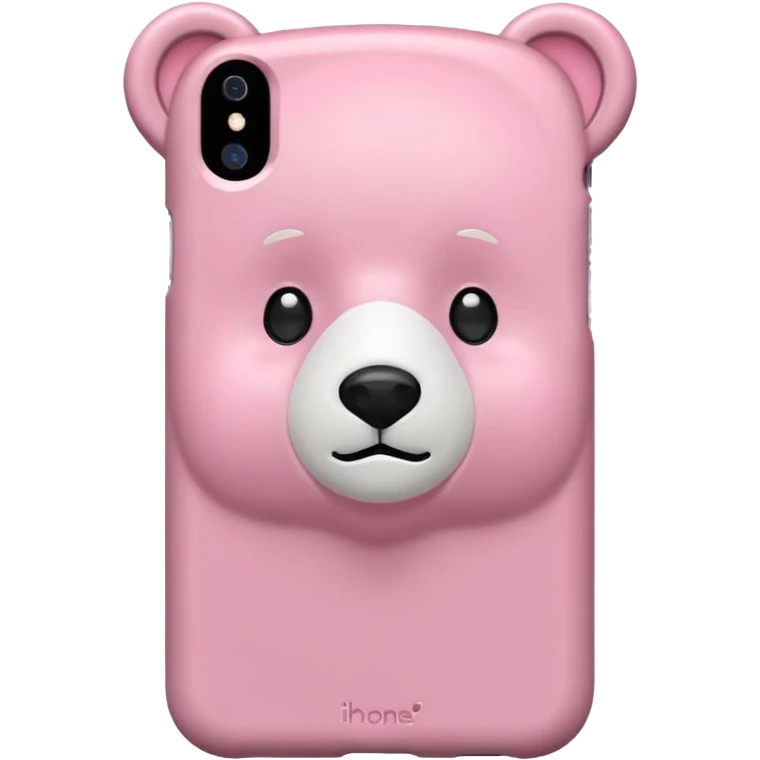 iphone in a pink teddy bear phone case with a cute bear face on the case emoji