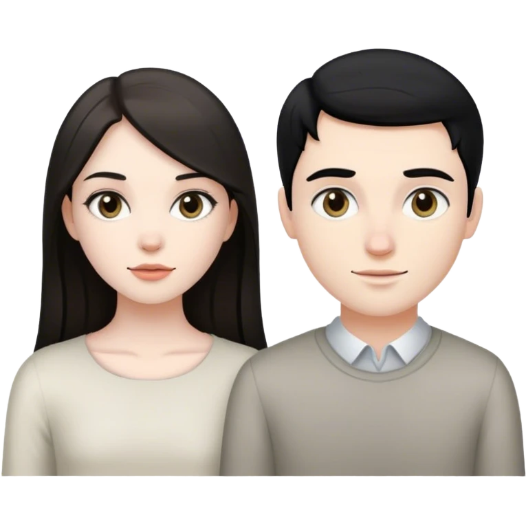 beautiful pale brunette girl and pale man with black hair and gray eyes emoji
