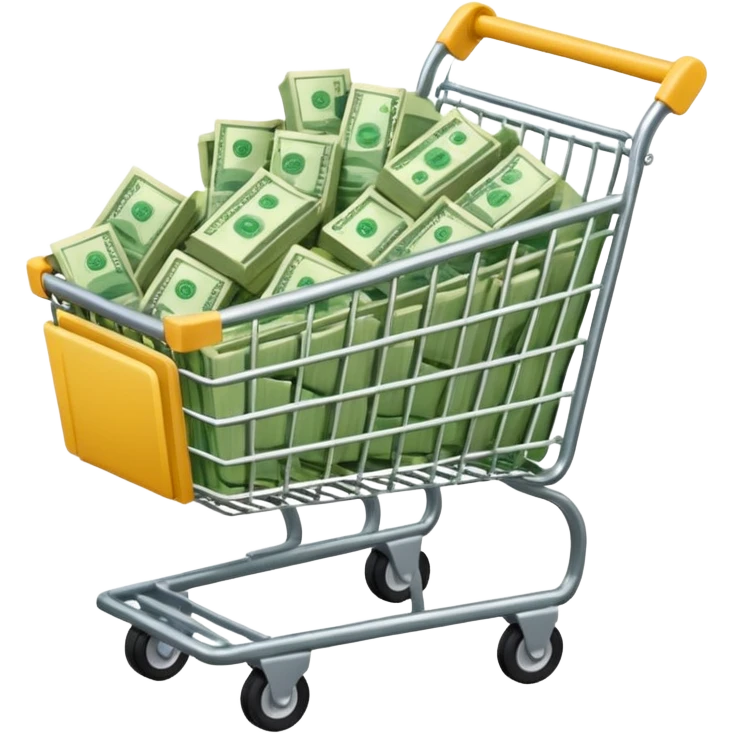 Сделай продуктовую тележку наполненную огромной кучей денег emoji