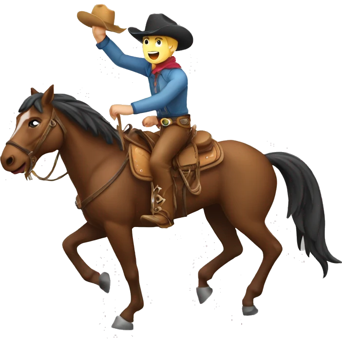 Caucasian Cowboy riding horse happy cheering emoji