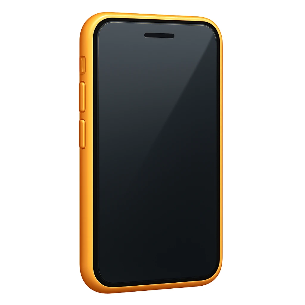 Edit the phone emoji exactly like the reference but remove the circle button at the bottom and show some of the side of the phone, in iOS emoji style. Add a subtle highlight. Keep all other details and style the same as the iOS emoji style. emoji