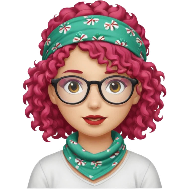 girl with curly  peppermint hair and bandana and glassess emoji