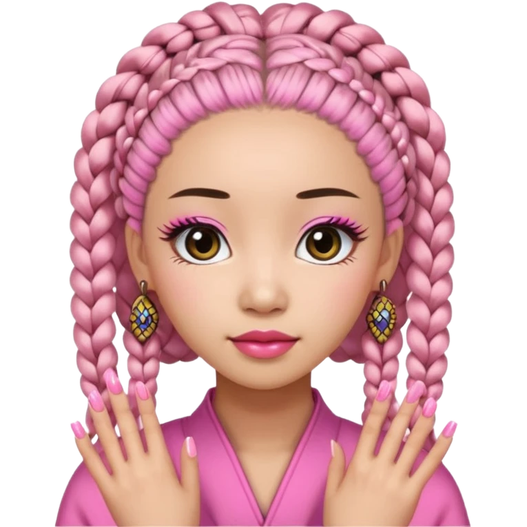 Une chinoise en Corée-du-Sud avec des faux ongles roses et des faux cils et des tresses africaines emoji