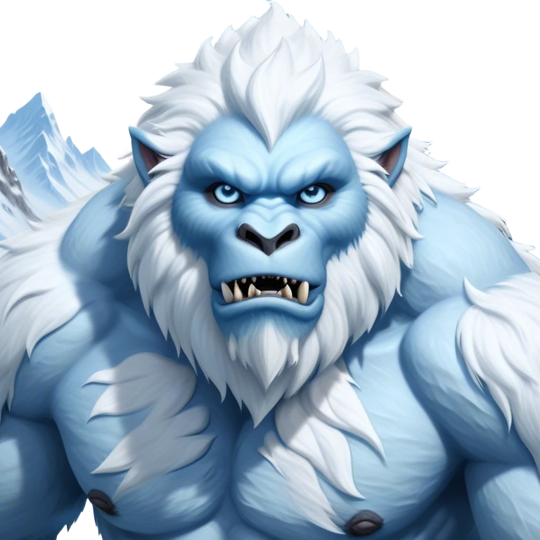 Cinematic Realistic WoW Yeti Portrait, depicted as a majestic, colossal creature of the frozen wilds, with thick, shaggy fur in pristine icy white and subtle pale blue highlights. His powerful, muscular frame and piercing ice-blue eyes exude ancient wisdom and raw strength. Rendered with lifelike texture and natural frosty lighting, high shine, noble and imposing, capturing the essence of a legendary yeti guardian. emoji