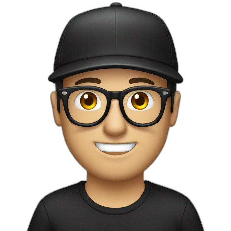 drummer man, caucasian, with a black cap, glasses to see, with a grimace gesture and black t-shirt emoji