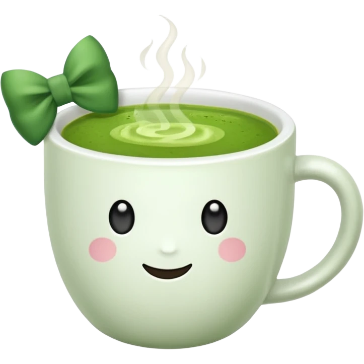 Make a cup of match tea in a mug with a bow on it no  face and white mug emoji