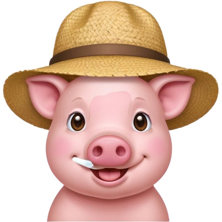 Farmer Pig – pink pig wearing straw hat and smiling emoji