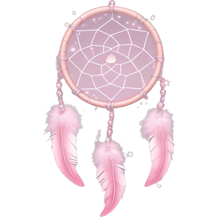 Pastel Pink Dreamcatcher "A pastel pink dreamcatcher with glowing, soft feathers and shimmering beads, surrounded by tiny floating sparkles." emoji
