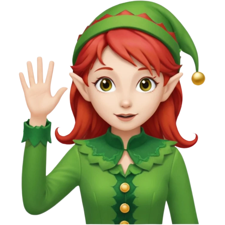 christmas elf girl with red hair, waving  emoji