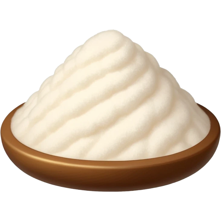 small translucent pile of fine off-white powder with a light fluffy texture, gently mounded or slightly scattered, very fine matte grains resembling starch or gelatin substitute, no spoon bowl or extras, soft lighting, subtle shadows, emoji scale emoji
