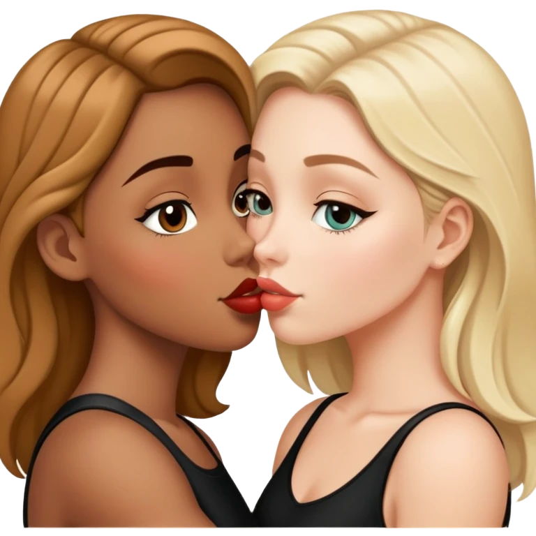 white girl and mixed white and black girl kissing emoji
