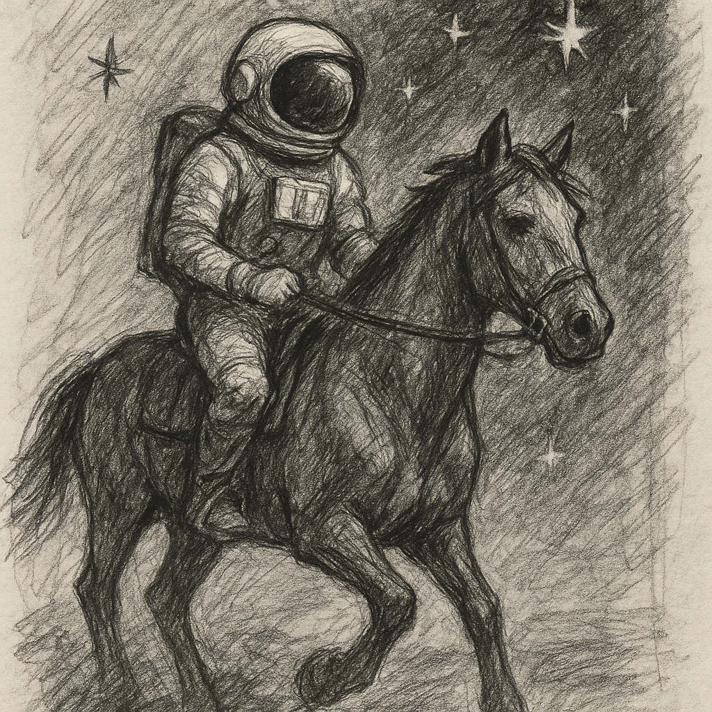 astronaut on horseback with stars in background emoji