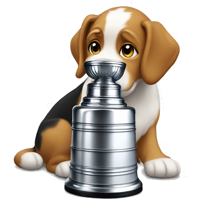 A Stanley cup being used by a dog emoji