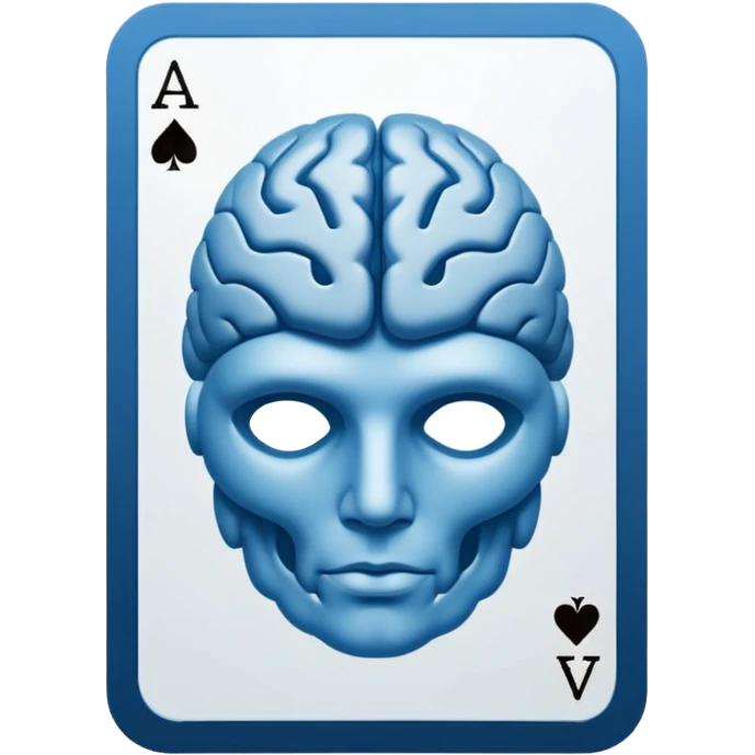 minimalist app icon, a face-down playing card, intricate back design with a stylized brain symbol in the center, monochromatic blues, isometric view, clean vector style, white background --style raw --stylize 150 emoji