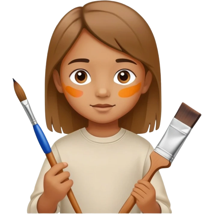 child painting on a canvas with a brush, colorful and creative emoji