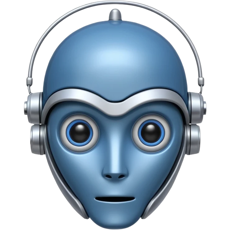 tête de robot cosmonaute bleu et blanc avec une antenne et des yeux fermés emoji