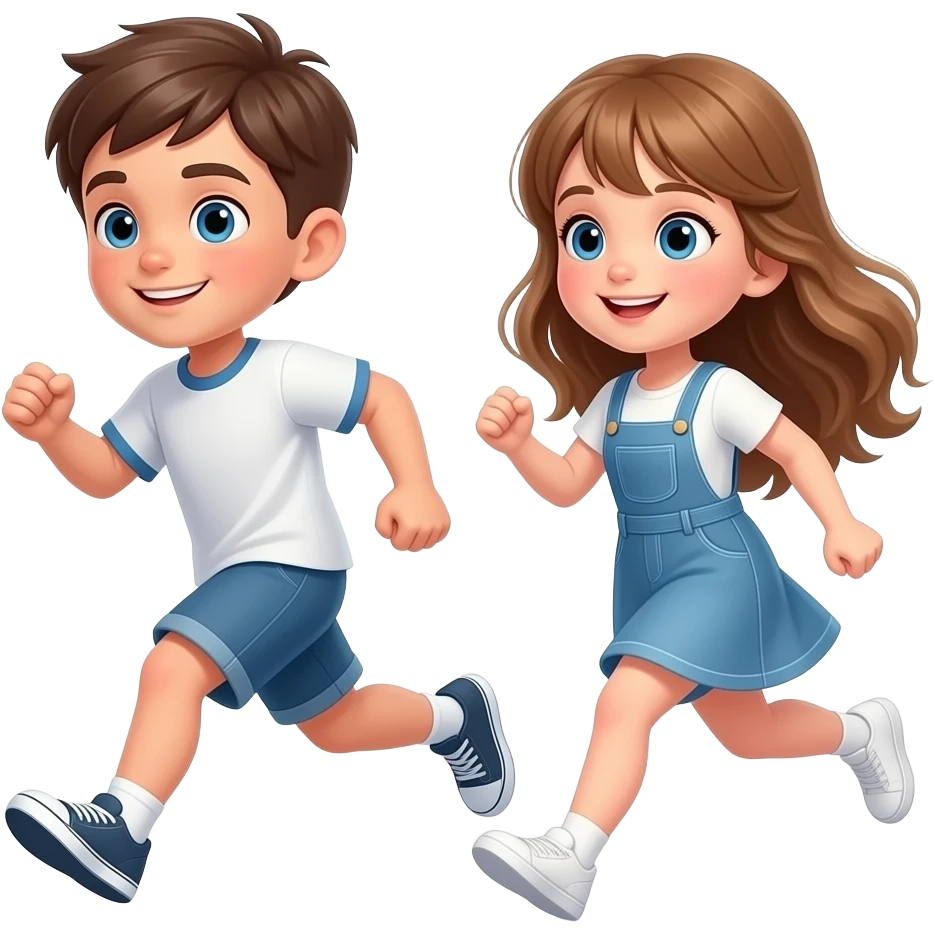 chico i chica corriendo, el chico castanyo i con pelo corto y la chica pelo suelto y un poco rubia pero castaño y los dos tienen ojos azules son hermanos emoji