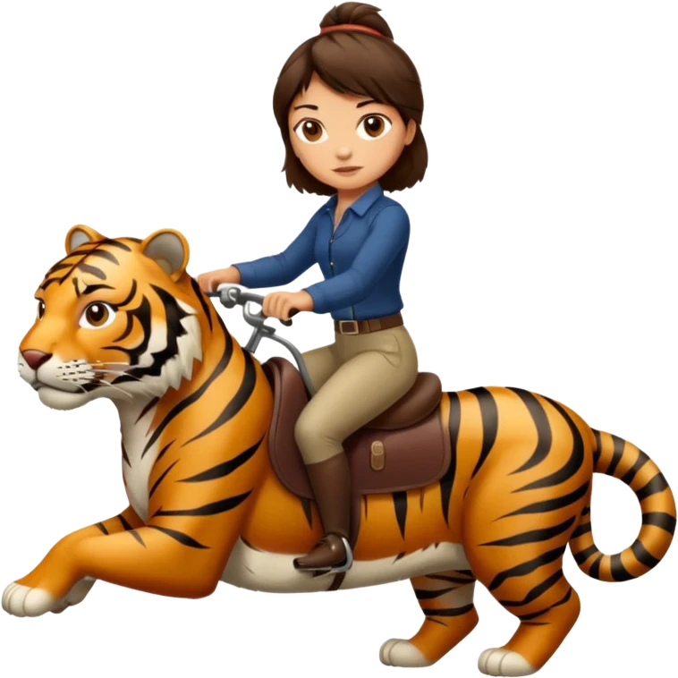Half naked sexy brunette riding determined fur odious tiger  emoji