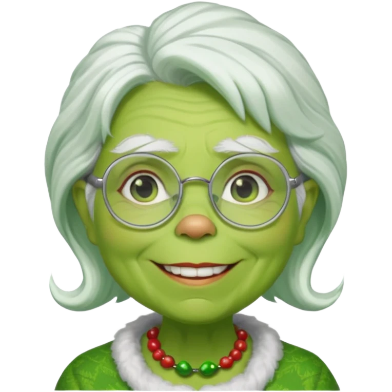 Grinch grand mother with white hair and with glasses emoji