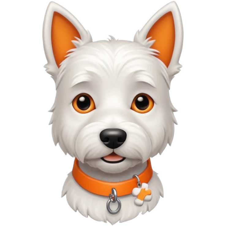 Boy Westie with an orange collar and bone shaped name tag emoji