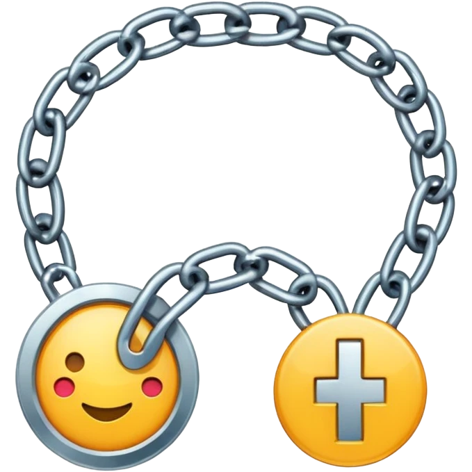 A modern cartoon-style emoji of a broken chain forming a simple checkmark shape, flat design, vibrant but clean, freeform symbol for social media emoji