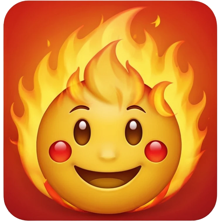 simple smiling yellow emoji with fire behind the face not on them emoji