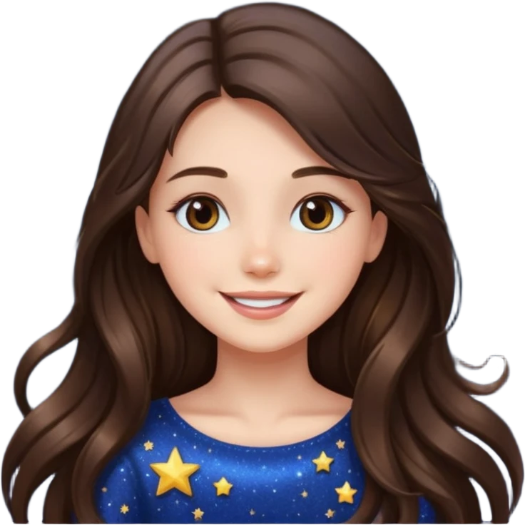 brunette long hair girl sparkling with love glitter and stars instead of eyes emoji