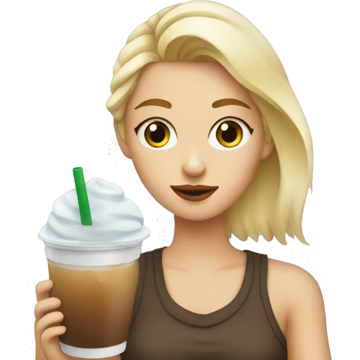 blonde girl drinking iced coffee emoji
